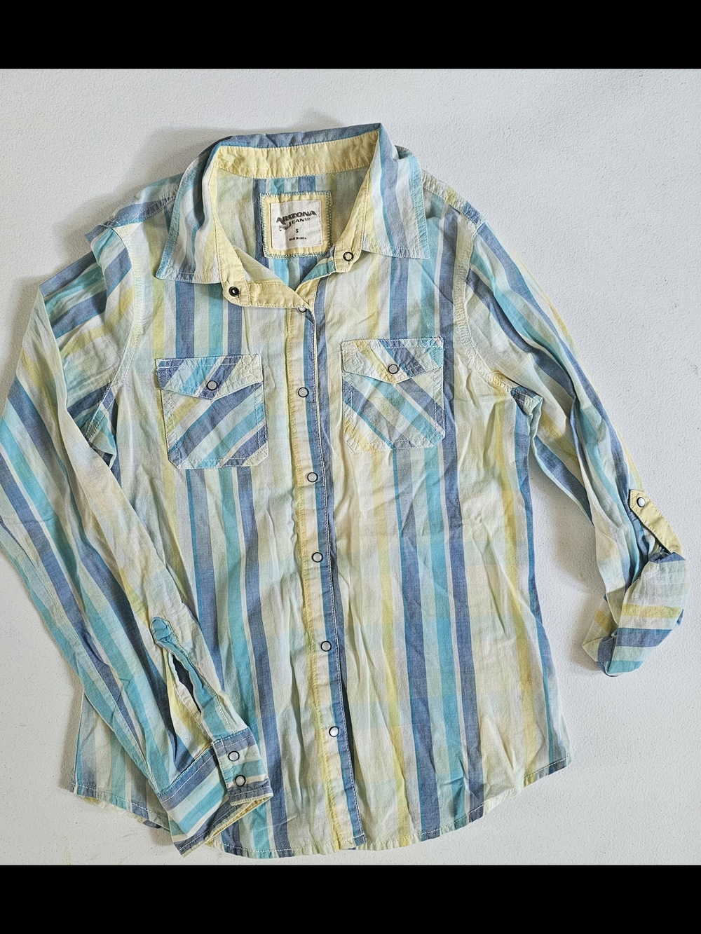 Arizona Jean Company Pastel Striped Button-Up Shirt - Blue & Yellow